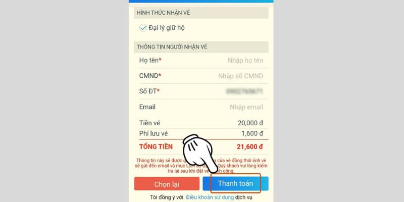 Người chơi nhấn thanh toán là hoàn tất